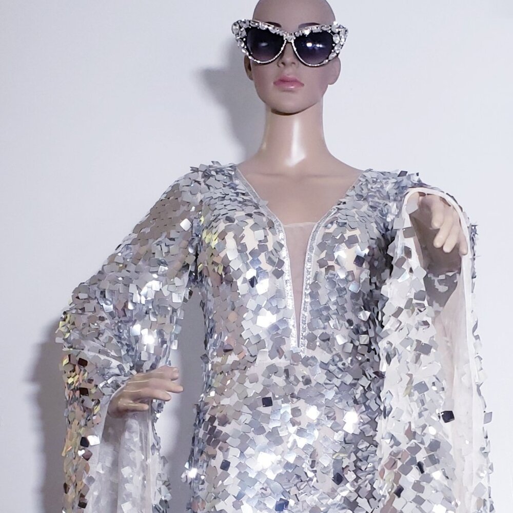 Silver Shadow Sequin Semi-Flair Elegant Gown